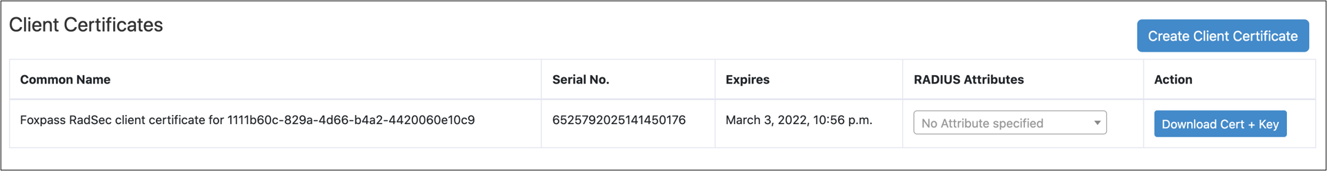 Foxpass コンソールから RadSec 証明書 + キーを作成してダウンロードする.png